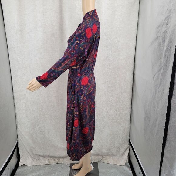Tareti Red Purple Green Paisley Vintage 90s Shirt Dress - Picture 7 of 14